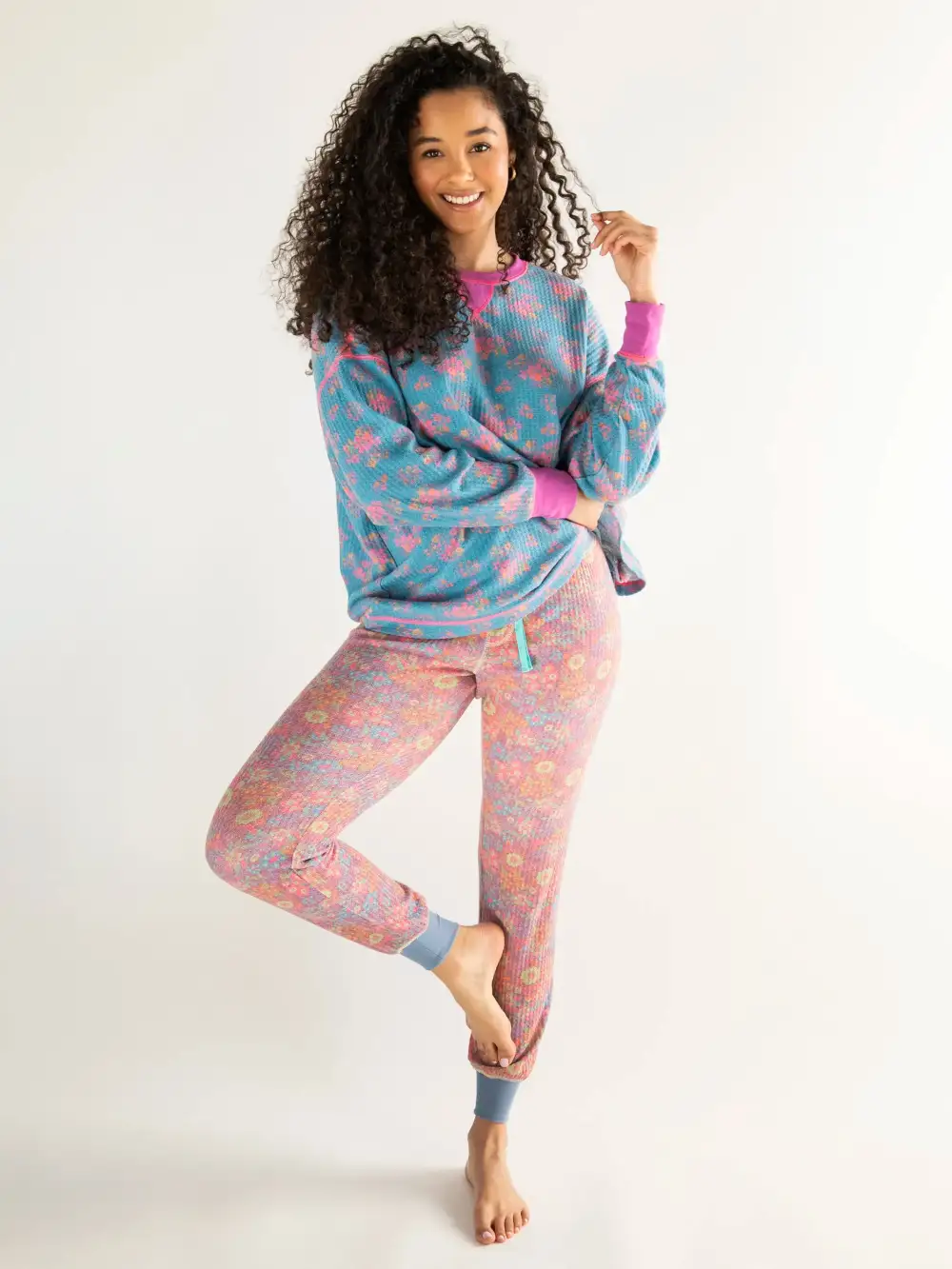 Mix & Match Waffle Long Johns - Mauve Garden Floral