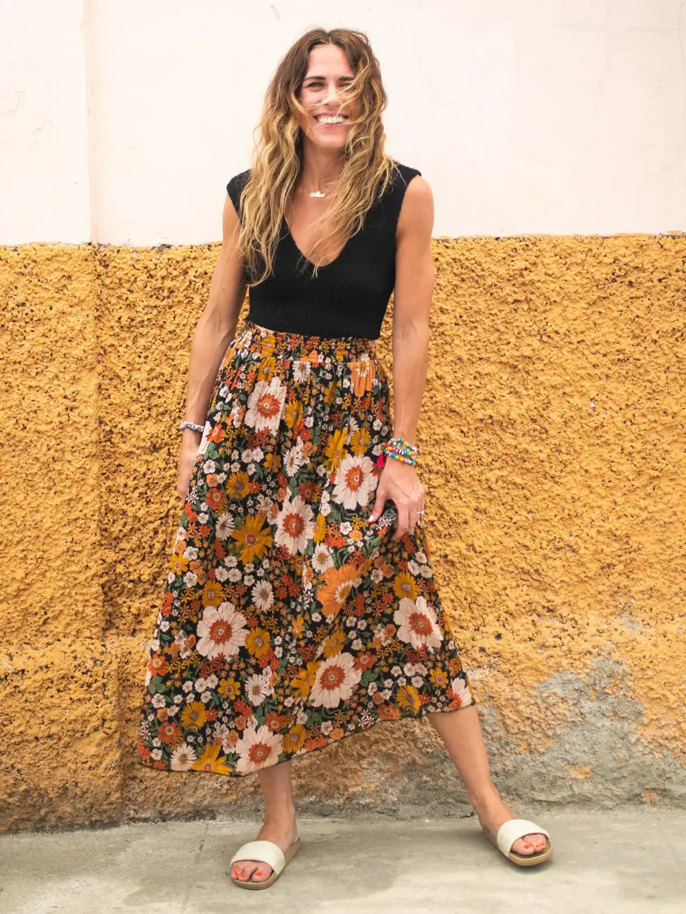 Maylin Midi Skirt - Orange Floral