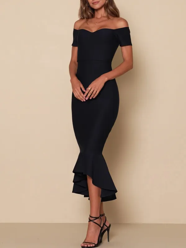 Black Off-the-Shoulder Midi Dress