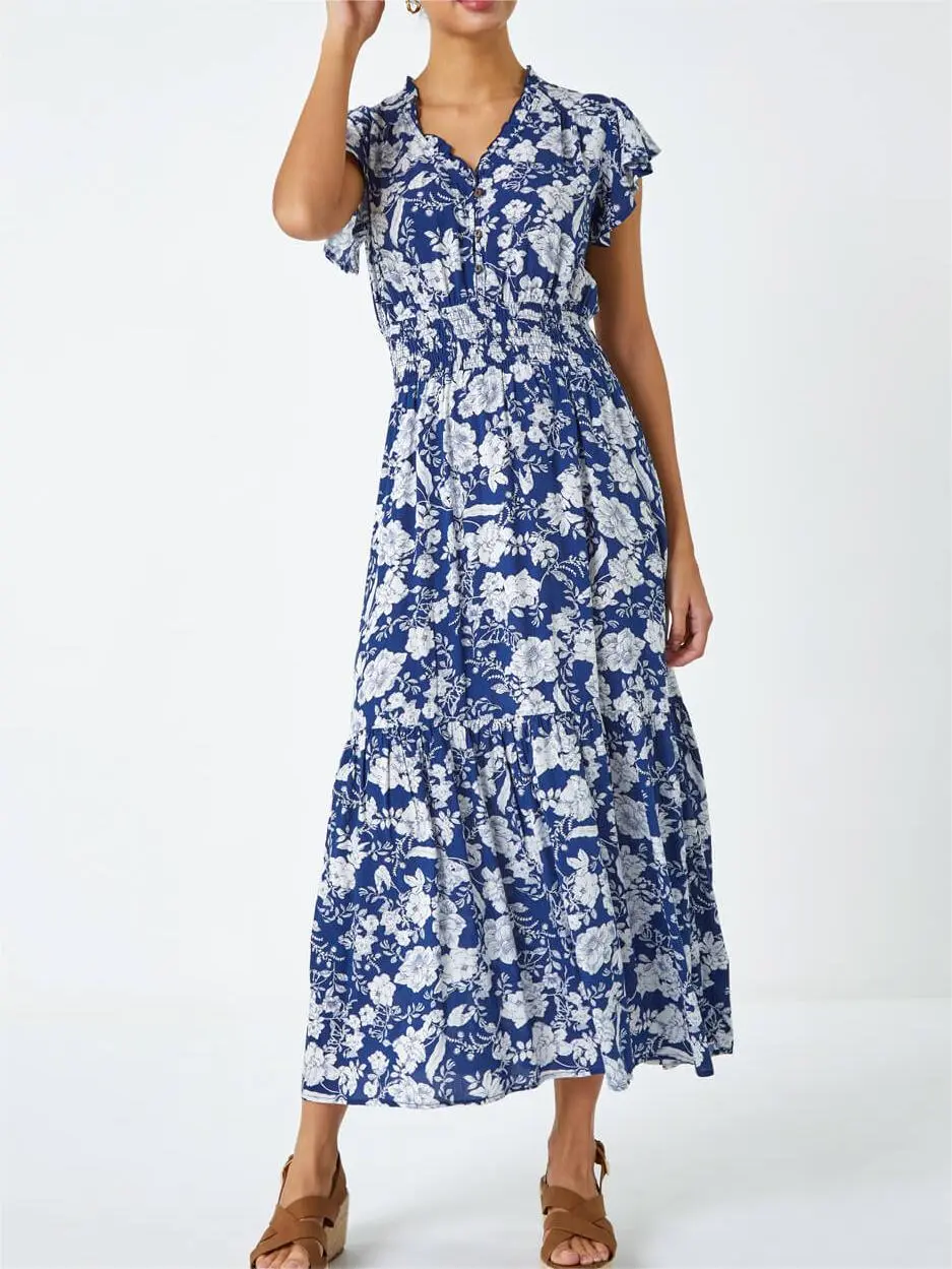 Blue Floral Beach Dress