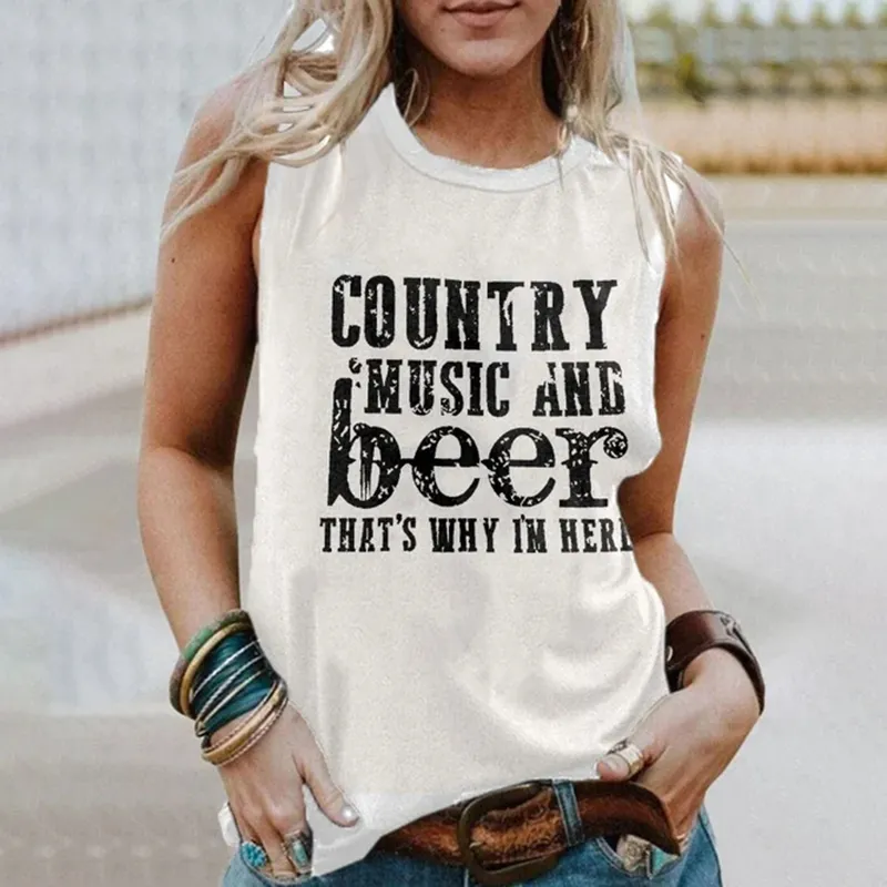 Country Music And Beer That's Why I'm Here Print Tank Top