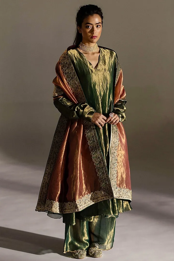 Green Tissue Silk Embroidered Kurta Set