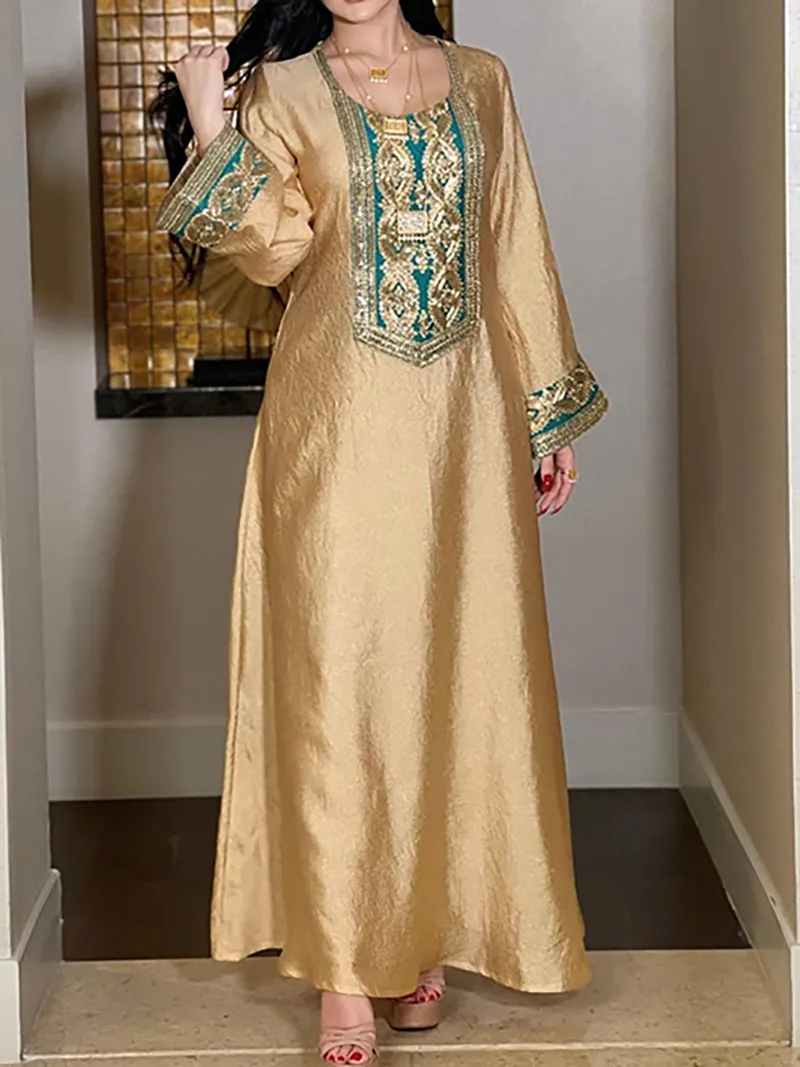 gold silk embroidered sequin dress