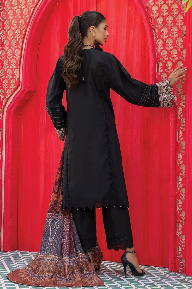 3 Piece Kurta Embroidered | Dupatta& Bottom & Tops | Color Black