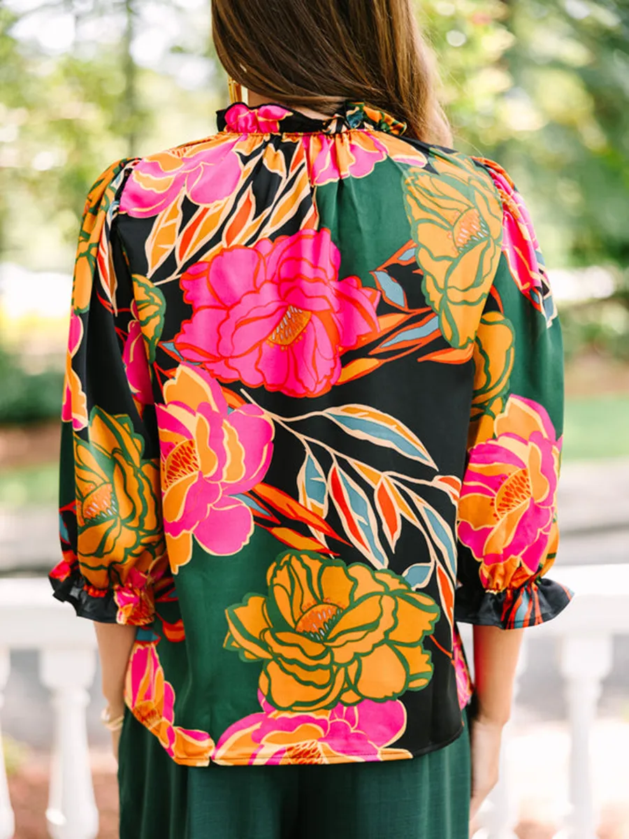 Green Floral Blouse