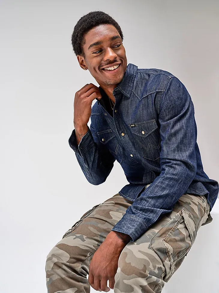 MEN'S DENIM WESTERN SNAP FRONT SHIRT IN RINSE