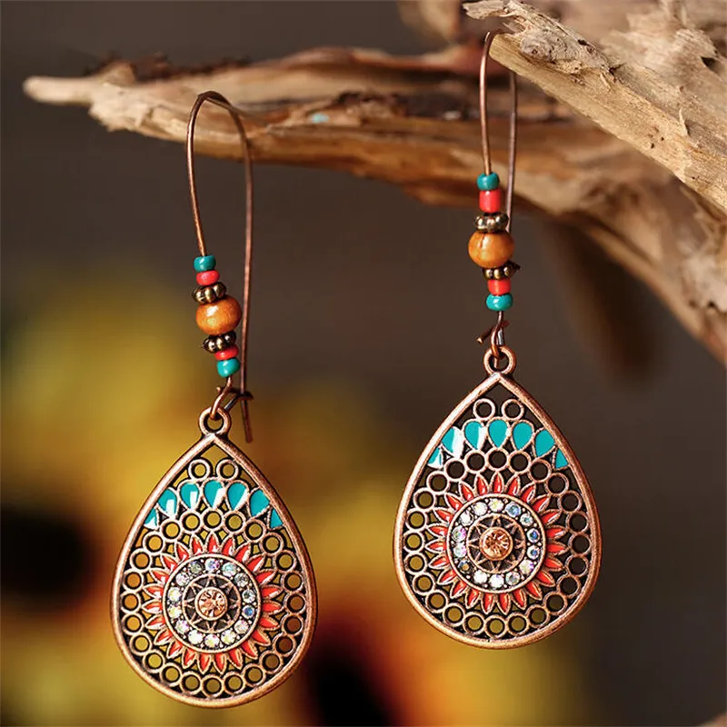 Boho Mandala Hollow Carving Beaded Earrings