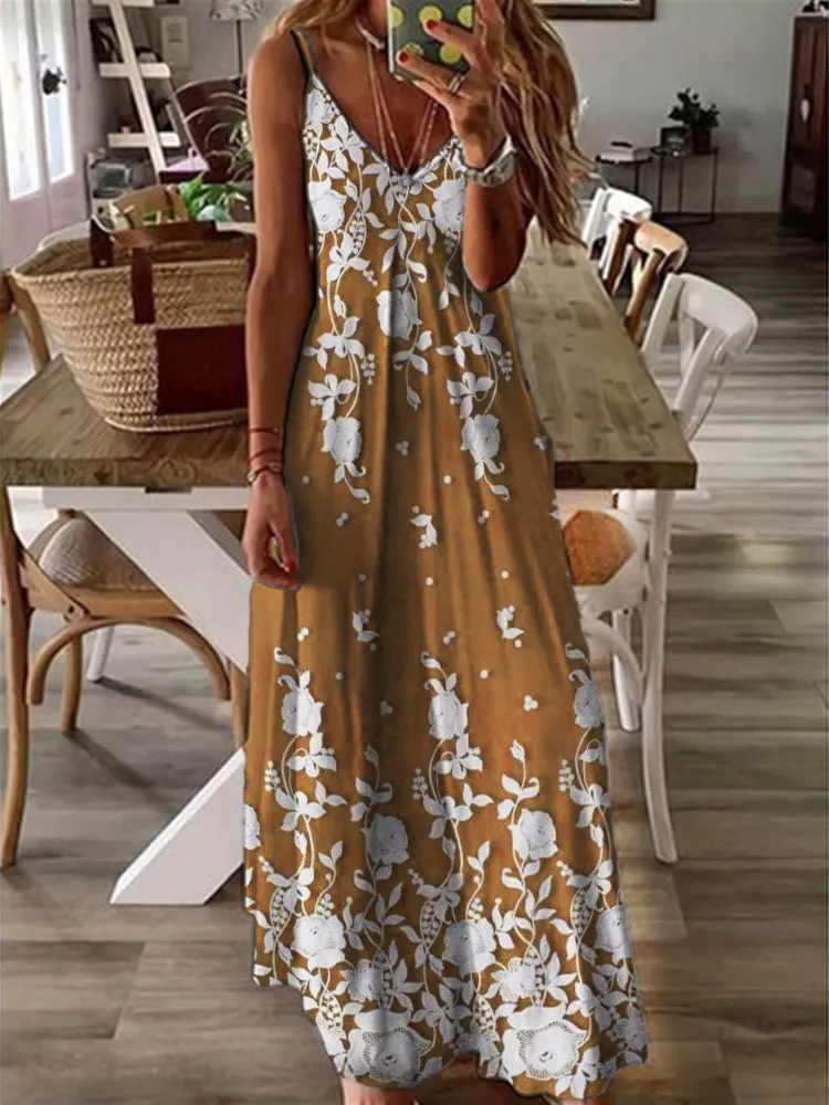 Vintage Floral Lace V Neck Cami Maxi Dress