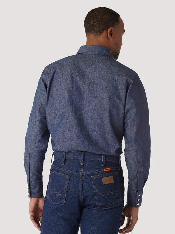 WRANGLER® FR FLAME RESISTANT LONG SLEEVE DENIM WORK SHIRT IN DENIM