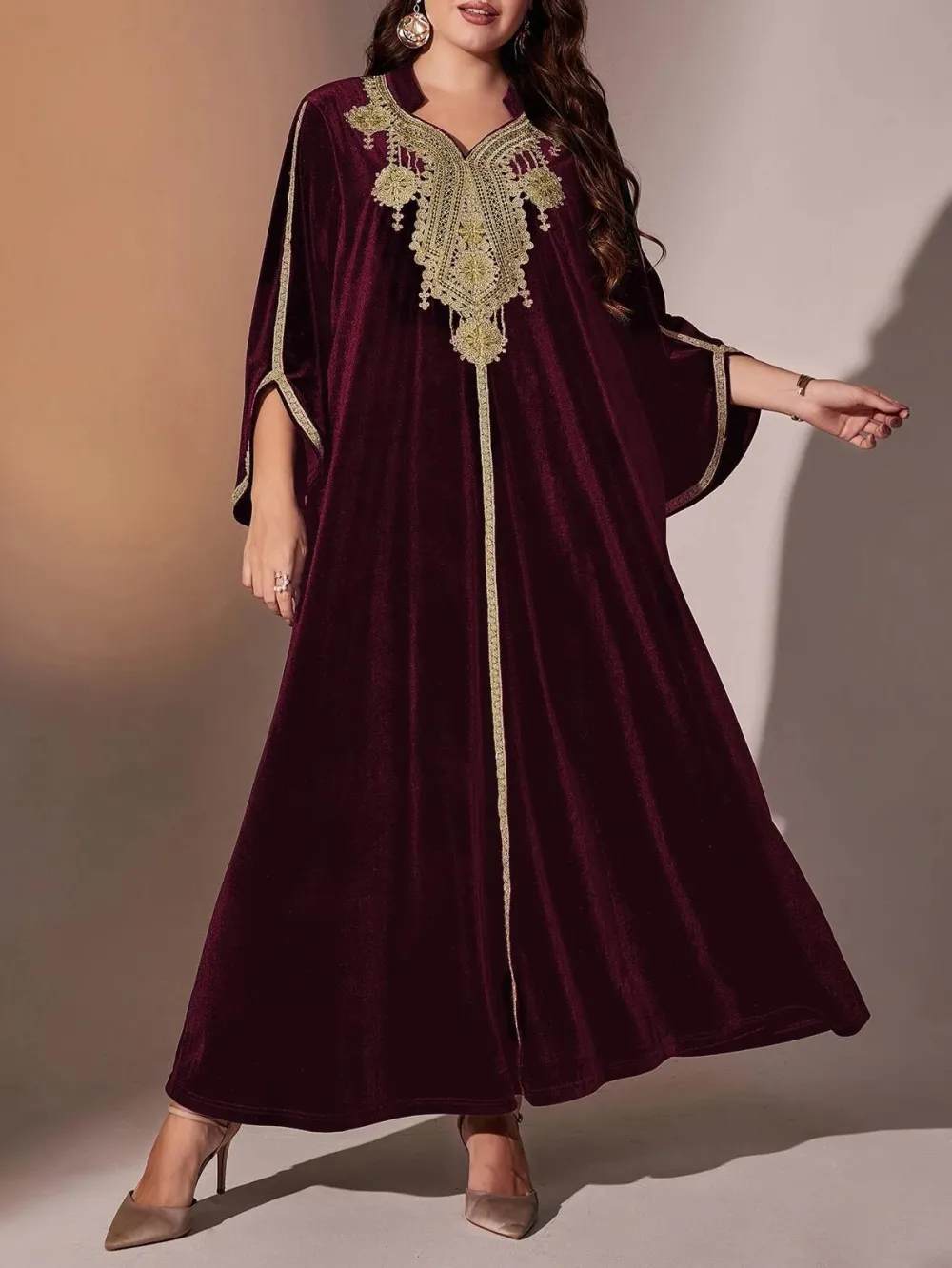 solid color embroidered long sleeve dress