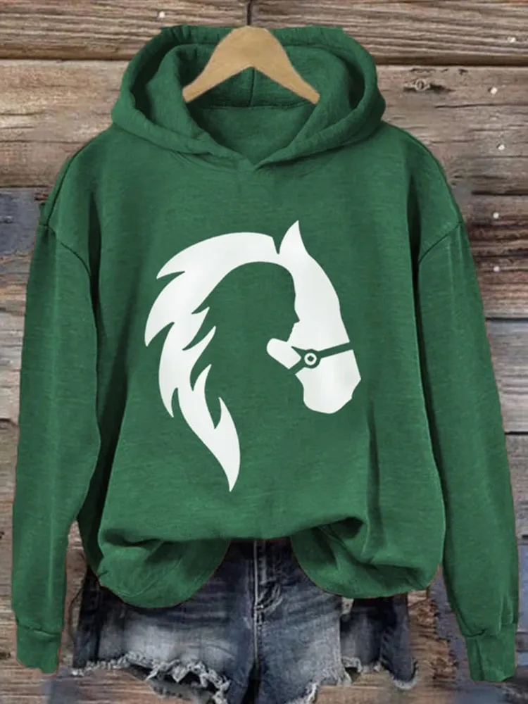 Horse Lover Western Print Casual Hoodie