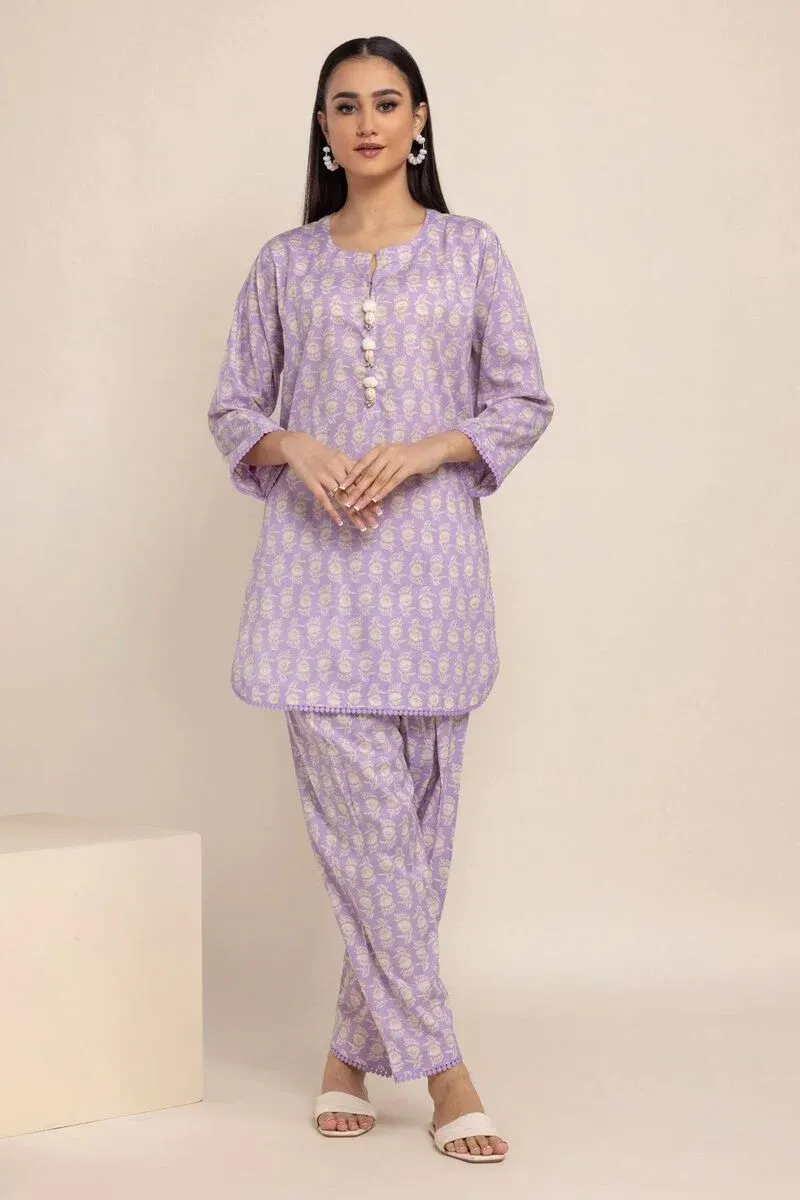 3 Piece Kurta Embroidered | Dupatta& Bottom & Tops | Color Purple