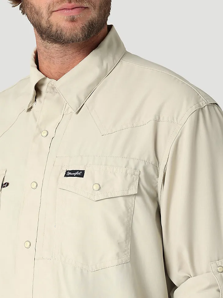 MEN'S WRANGLER PERFORMANCE SNAP LONG SLEEVE SOLID SHIRT IN HIGH TIDE