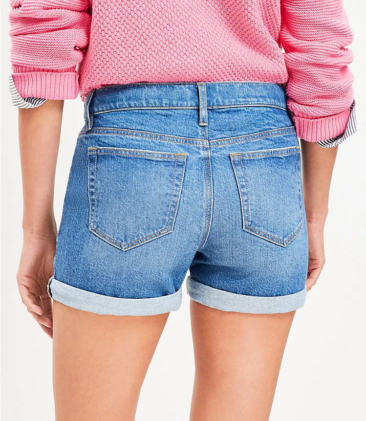 Mid Rise Denim Roll Shorts in Medium Wash