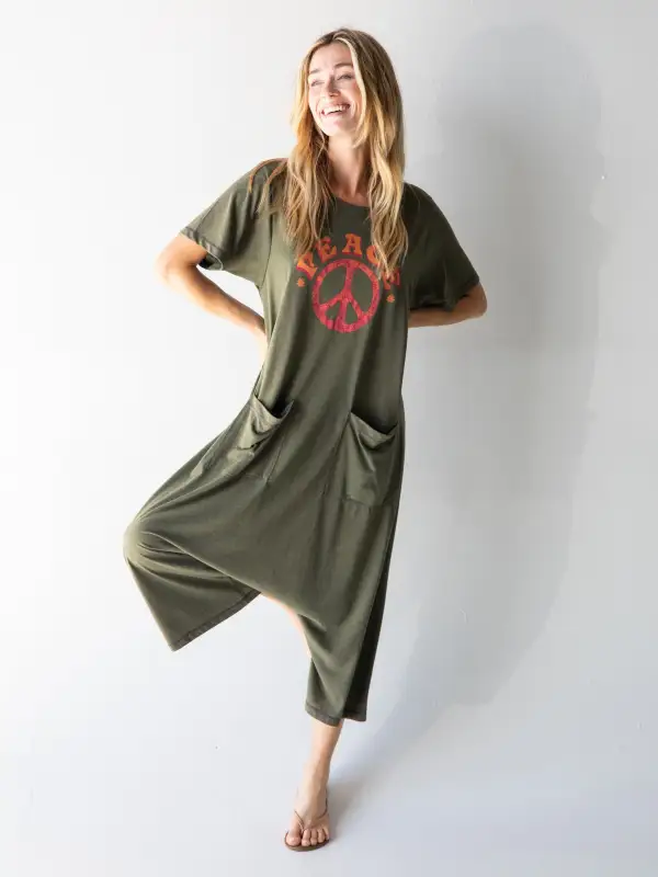 Nomad Knit Printed Jumpsuit - Peace Sign