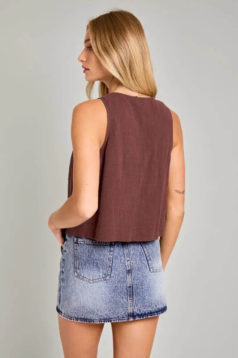 Sleeveless Vneck Tie Boxy Top