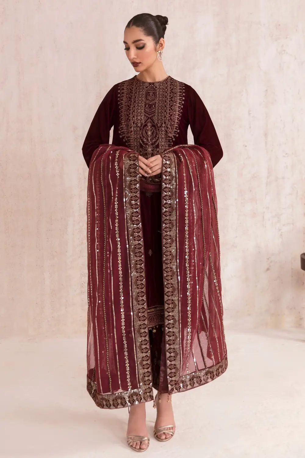 Embroidered Velvet Formal Sets