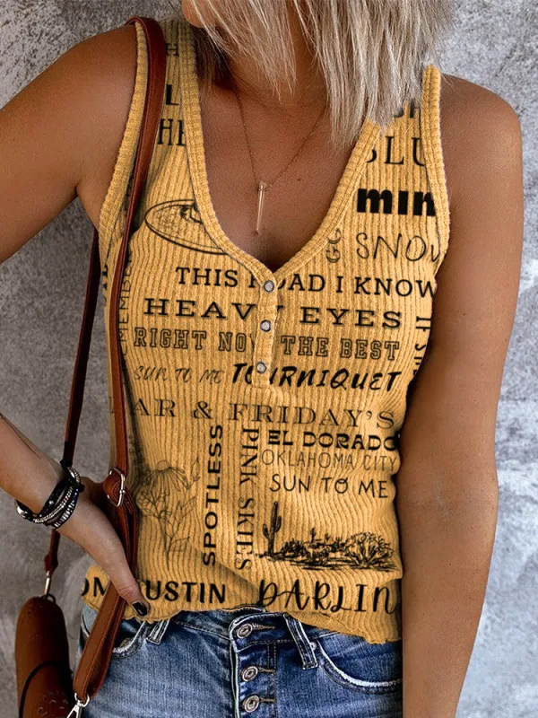 Country Music Song Print Vintage Tank Top