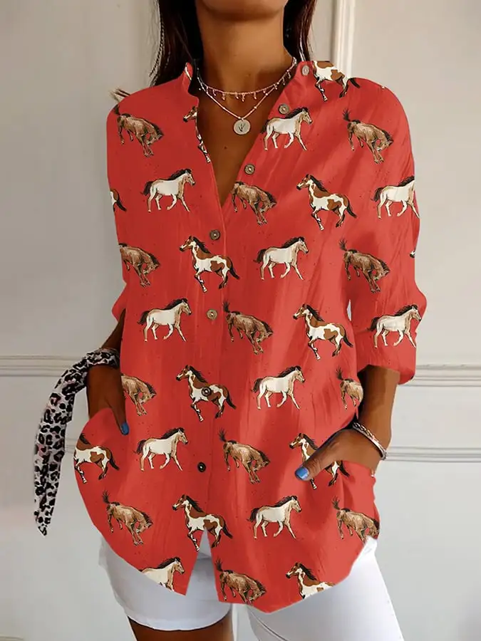 Western Horse Print Casual Shirt