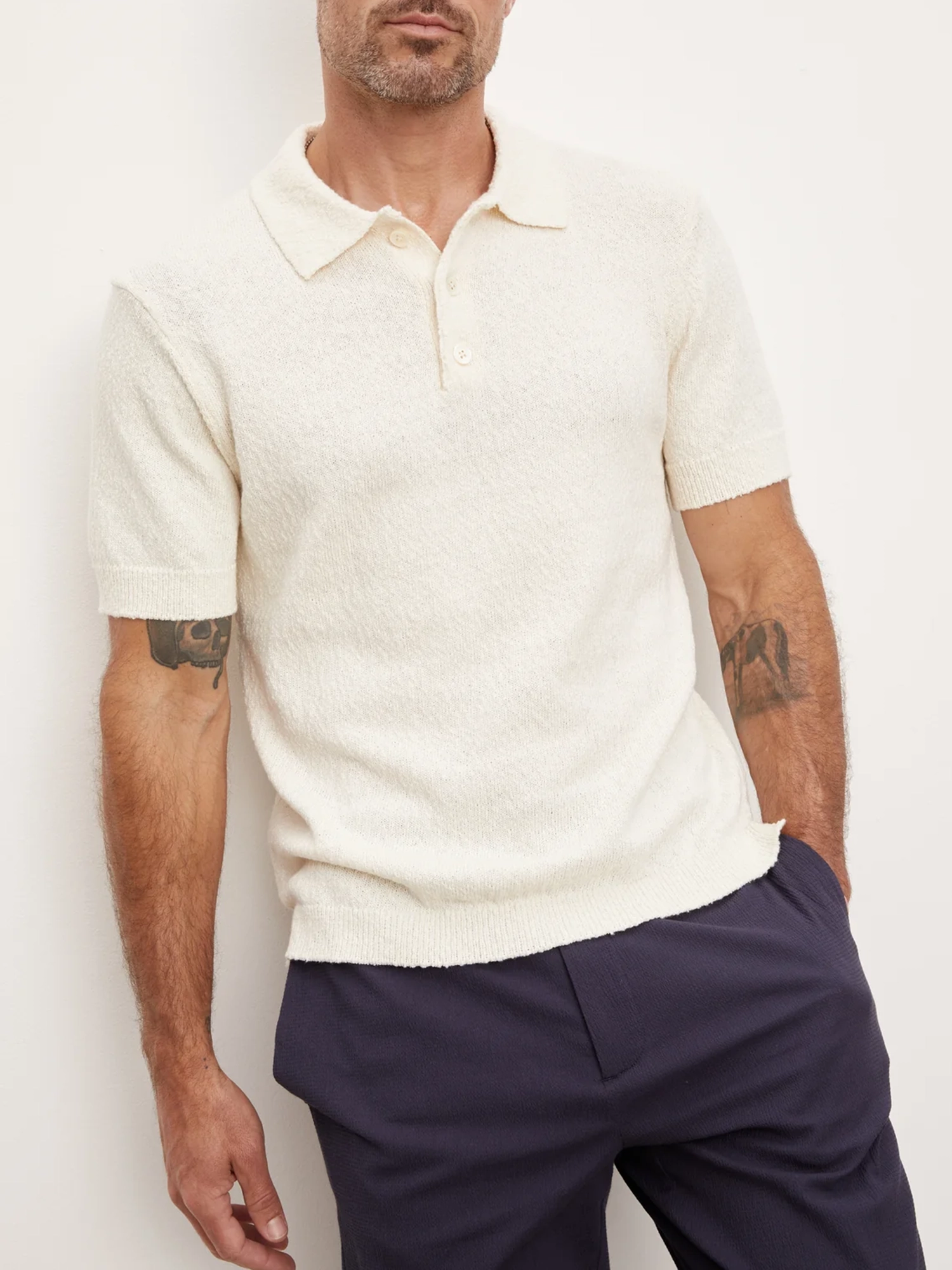 Lapel Neck Texture Polo Shirt