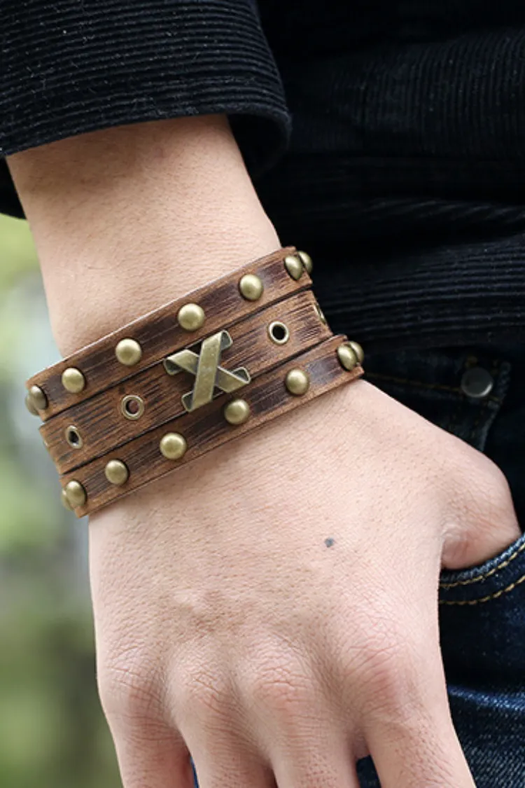 Men's Vintage Punk Studded Leather Bracelet