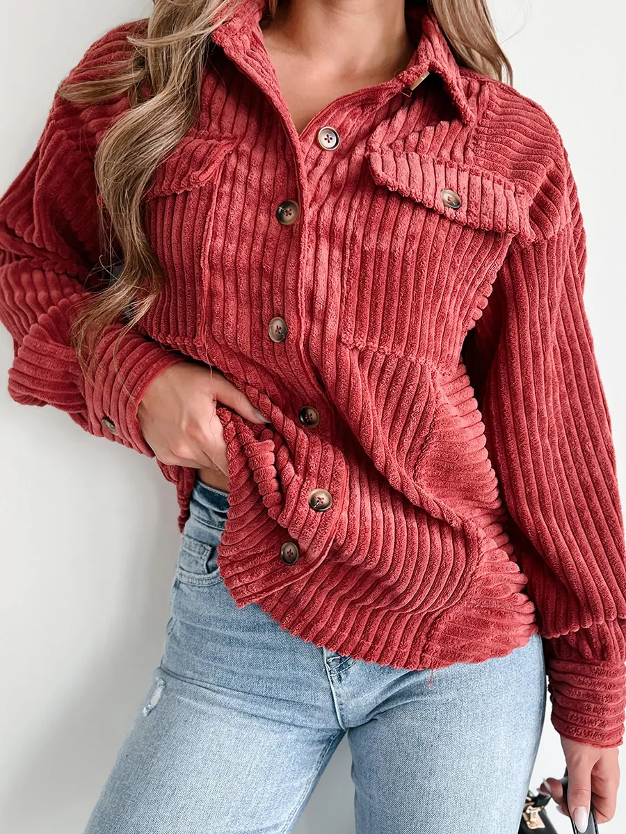 red corduroy pocket jacket