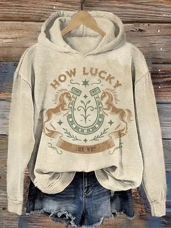 Country Music Lyrics How Lucky Are We Print Vintage Hoodie