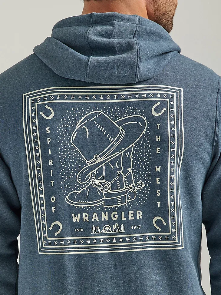 MEN'S WRANGLER BACK GRAPHIC LOGO FULL ZIP HOODIE IN MIDNIGHT NAVY HEATHER