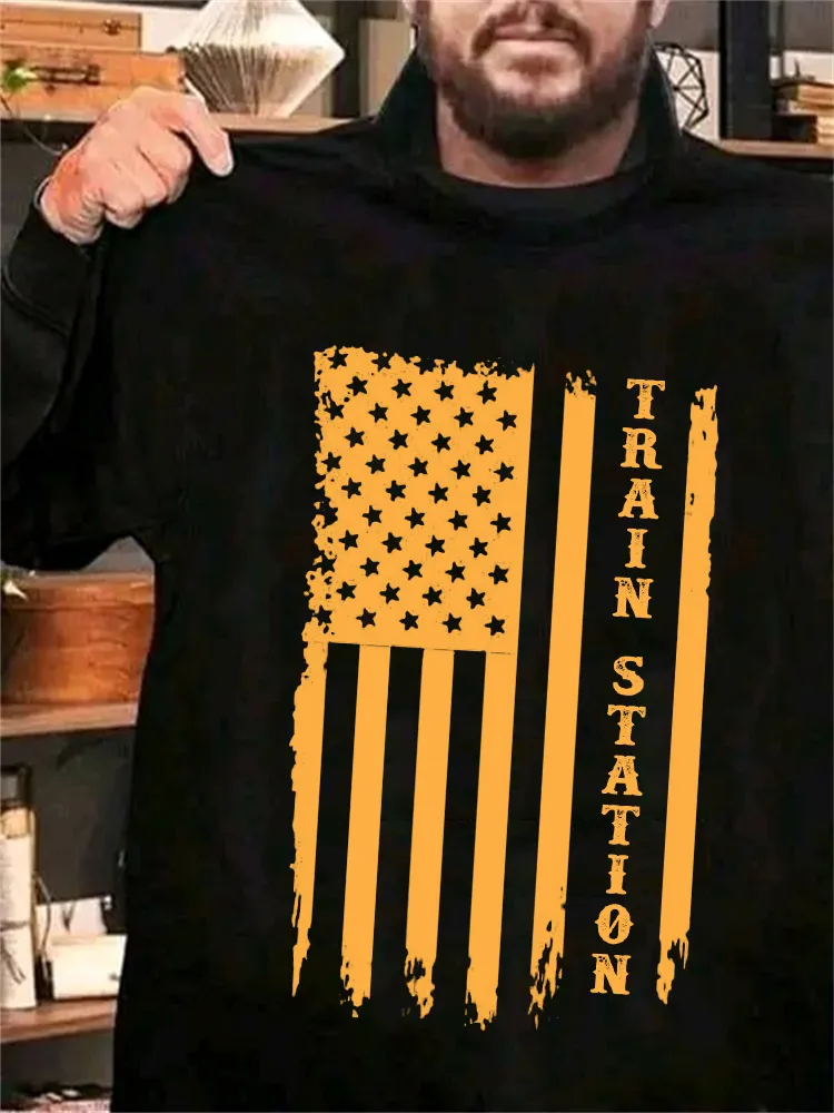 Train Station Flag Inspired Short Sleeve T Shirt