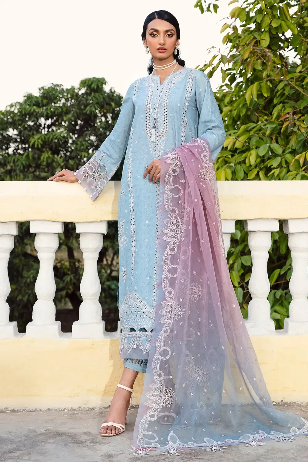 Powder Blue Embroidered Lawn