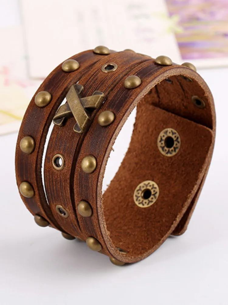 Men's Vintage Punk Studded Leather Bracelet