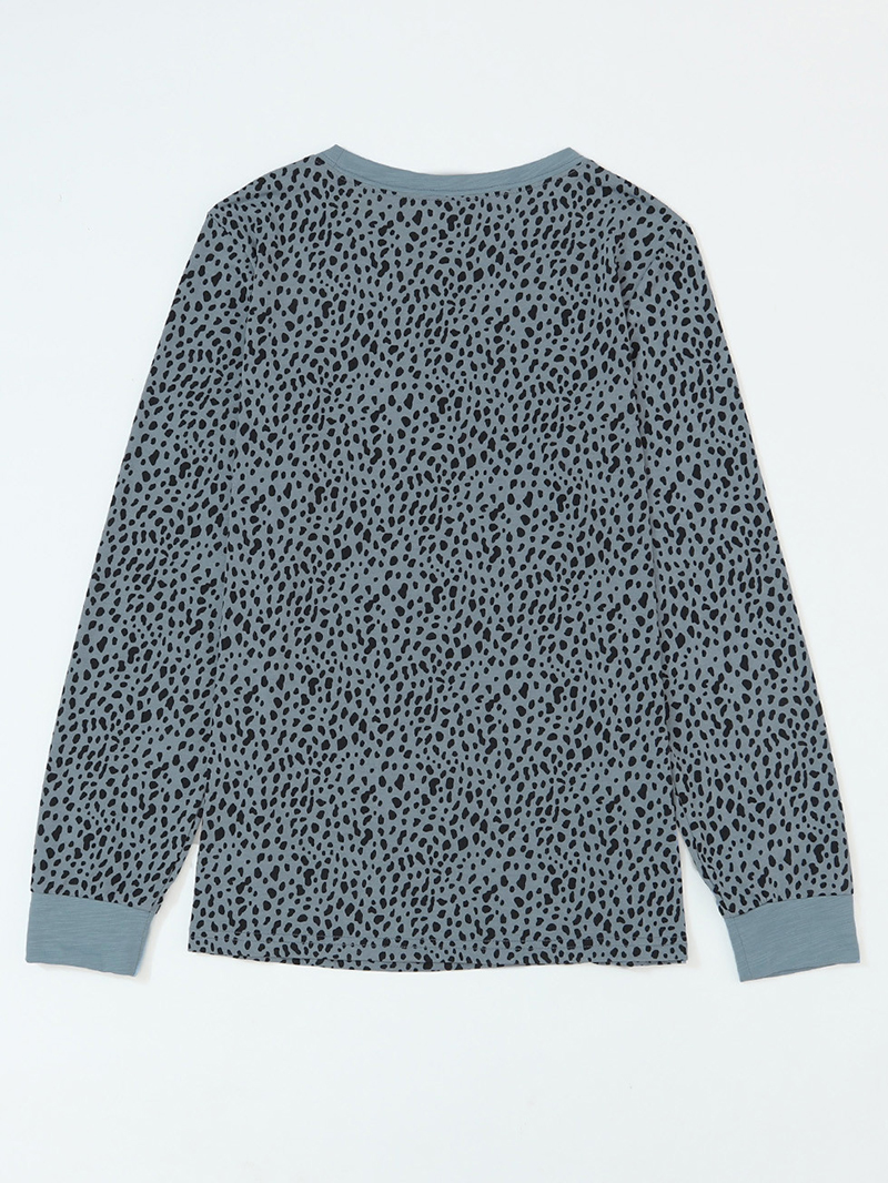 LEOPARD ROUND NECK SHIFT CASUAL BLOUSE TOP