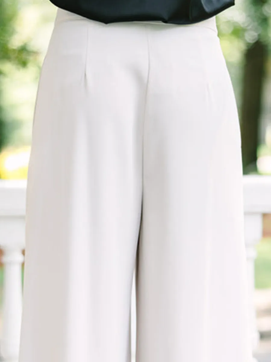 Cream White Wide Leg Trousers