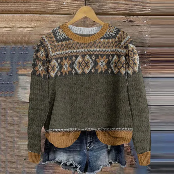 Retro Ethnic Style Knitted Women'S Sweater