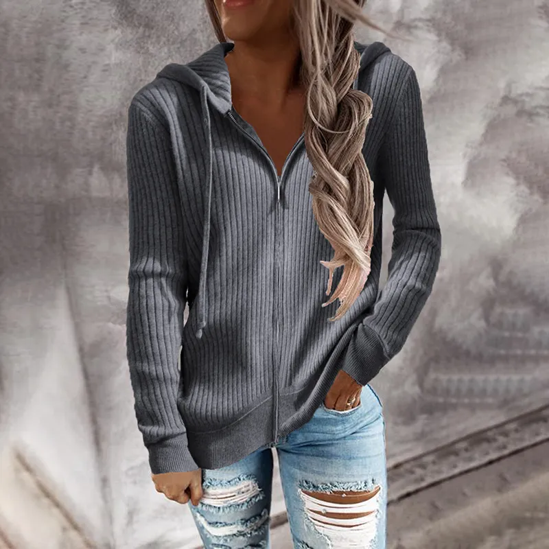 Simple Casual Long Sleeve Hooded Cardigan