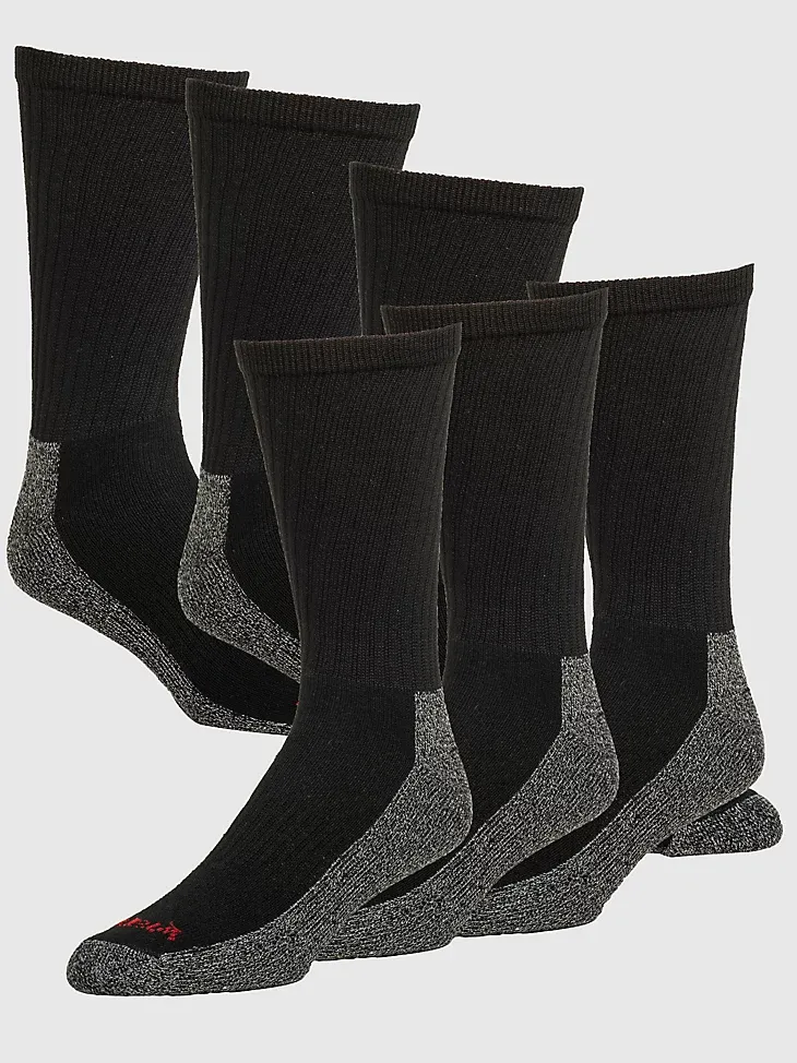 MEN'S WRANGLER CUSHIONED CREW SOCKS (6-PACK) IN BLACK