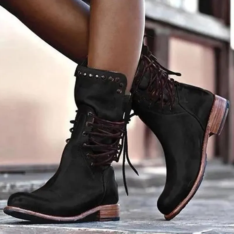 Vintage Washed Studded Laced Boots