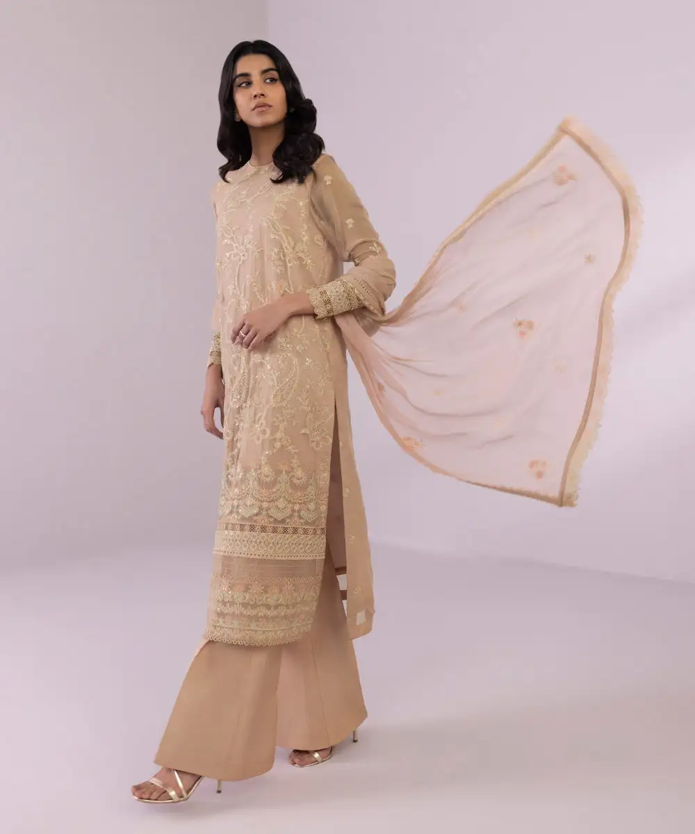 3 Piece - Embroidered Chiffon Suit