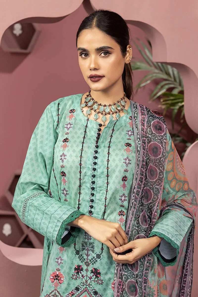 3 Piece Kurta Embroidered | Dupatta& Bottom & Tops | Color green