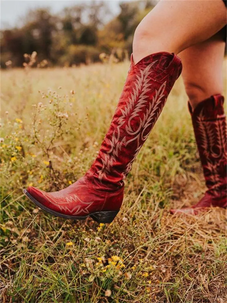 Cowgirl Western Embroidered Knee High Boots