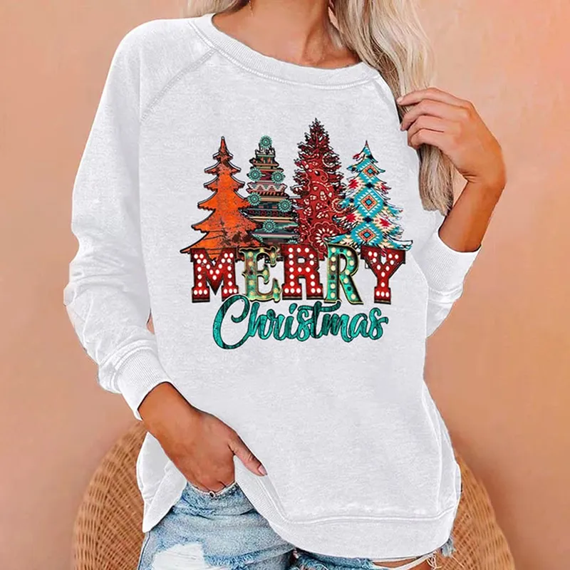 Western Merry Christmas Trees Print Sweatshirt