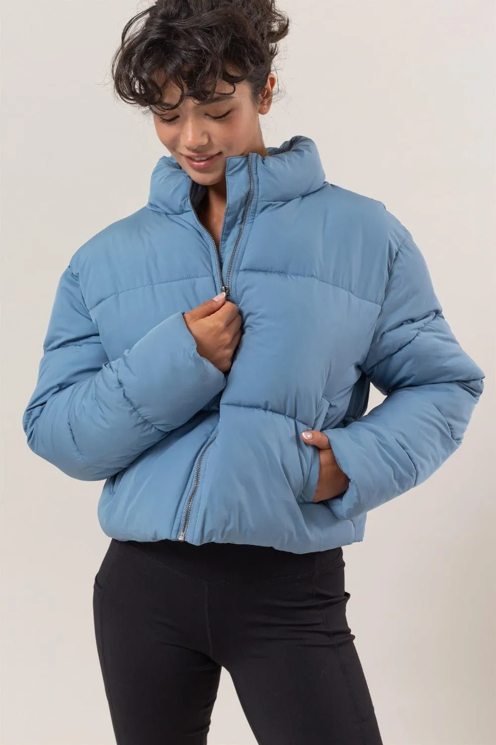 Blue Quilted Puffer Jacket