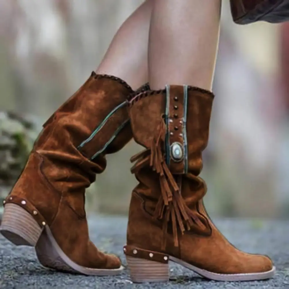 Vintage Fringed Turquoise Embellished Boots