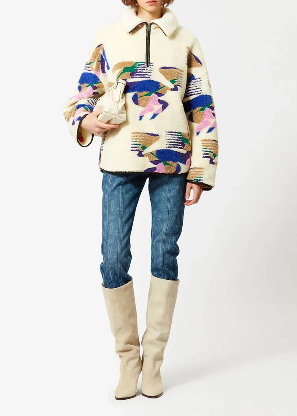 Abstract Print Lapel Neck Marner Coat