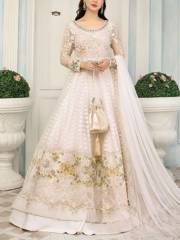 Elegant simple embroidery wedding ladies dress