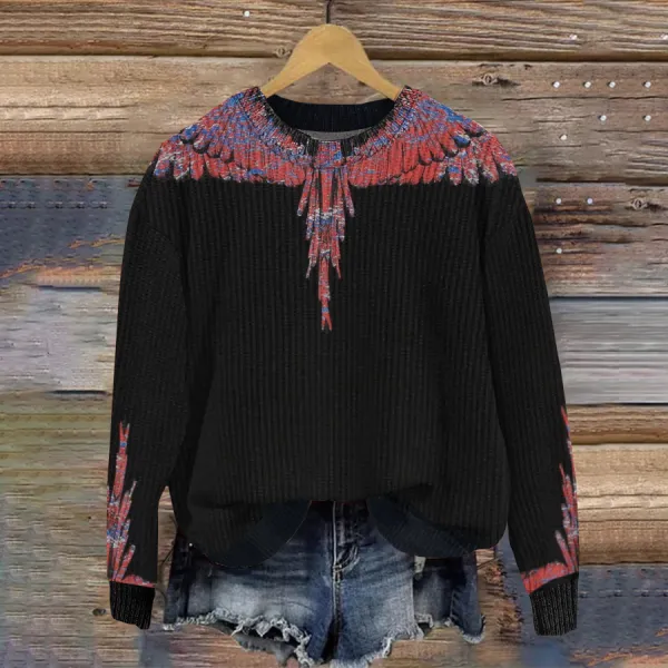 Vintage Tribal Pattern Crew Neck Women'S Sweater