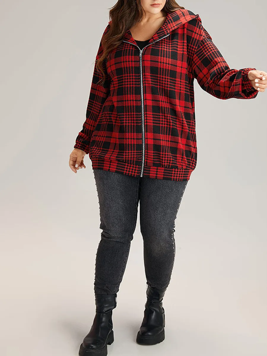 Red plaid hooded coat