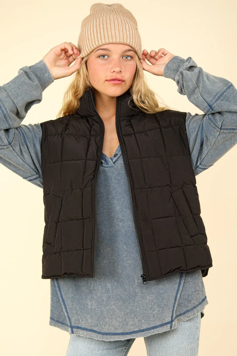 Black Zip-Up Puffer Vest