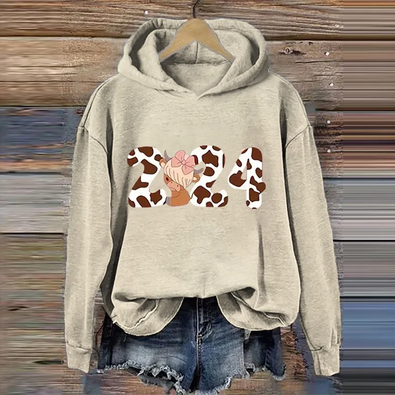 Women's 2024 Cute Highland Cow Casual Hoodie