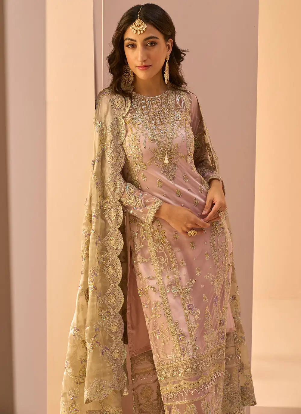 Dusty Pink Embroidered Straight Suit